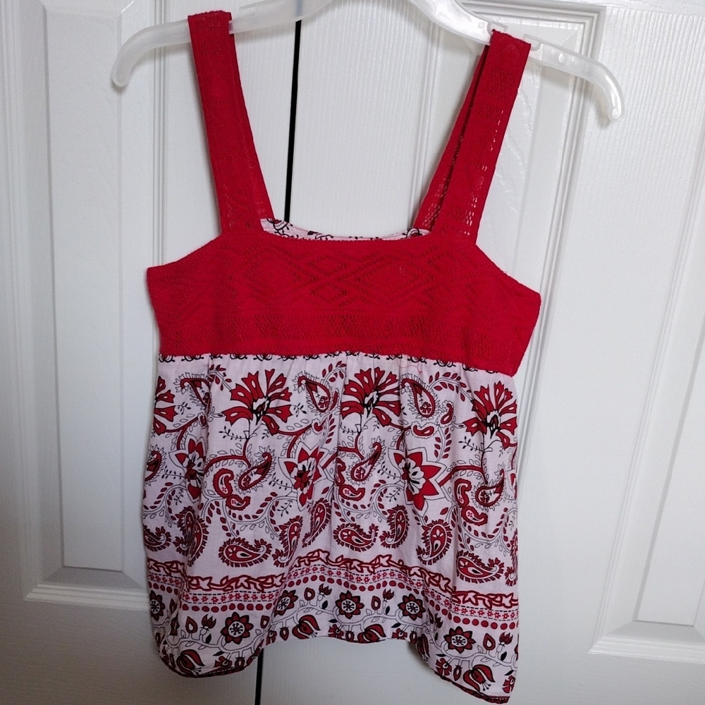 No Boundaries Red and White Smocked Sleeveless Tank Top
